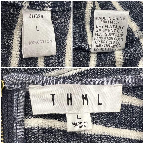 THML Tunic Blue & White Stripe Pleated LG Nautical French Chic Coastal Preppy - Picture 5 of 8